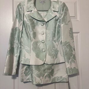 Tahari ASL Mint Green Floral Jacquard Blazer